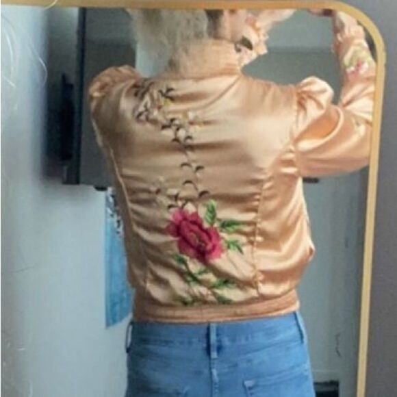 Free People‎ Embroidered Satin Bomber Jacket Size Small - Picture 4 of 9